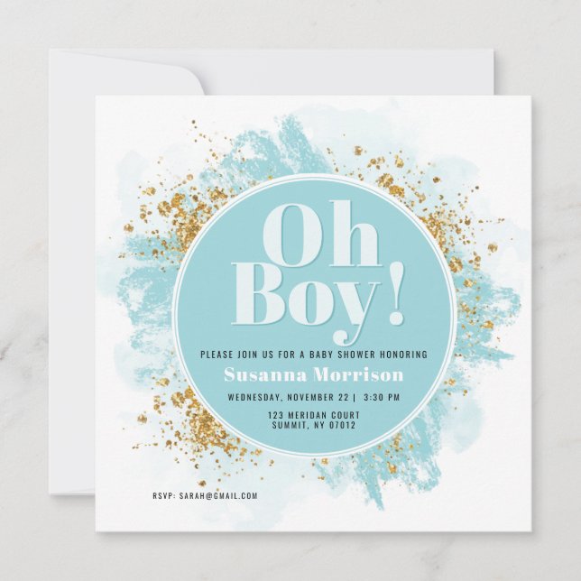 Oh Boy Baby Shower Blue-inbjudan (Framsida)