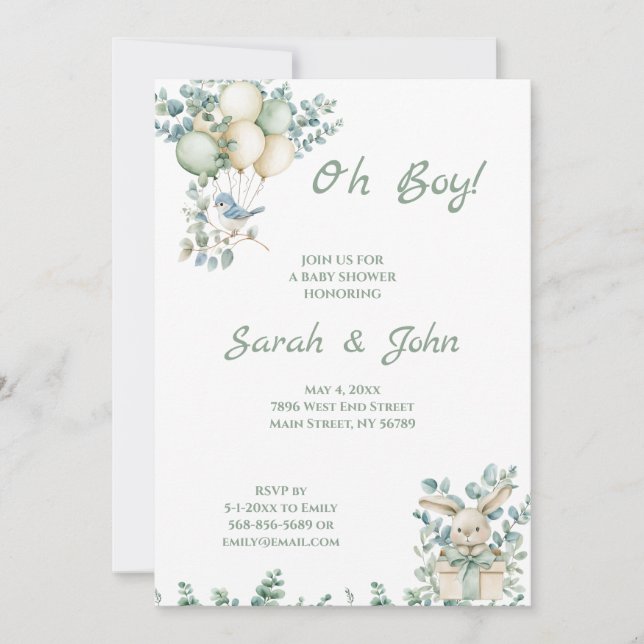 Oh Boy, Baby Shower Eucalyptus Inbjudningar (Framsida)