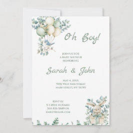 Oh Boy, Baby Shower Eucalyptus Inbjudningar