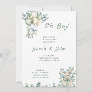 Oh Boy, Baby Shower Eucalyptus Inbjudningar
