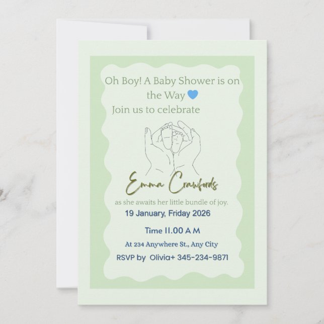 Oh Boy Baby Shower Inbjudan (Framsida)