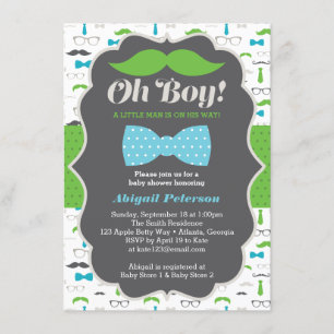 Oh Boy Baby Shower-inbjudan, Blue, Grönt Inbjudningar
