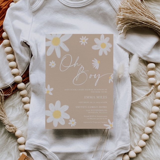 Oh Boy Baby Shower-inbjudan Daisy Beige Inbjudningar (Skapare uppladdad)