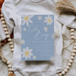 Oh Boy Baby Shower-inbjudan Dusty Blue-Daisy Inbjudningar