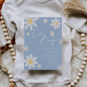 Oh Boy Baby Shower-inbjudan Dusty Blue-Daisy Inbjudningar
