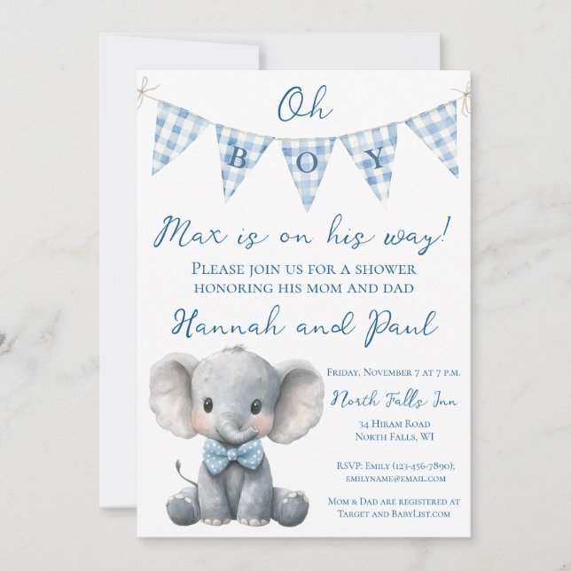 Oh Boy Baby Shower Inbjudan med Bokförfrågan (Framsida)