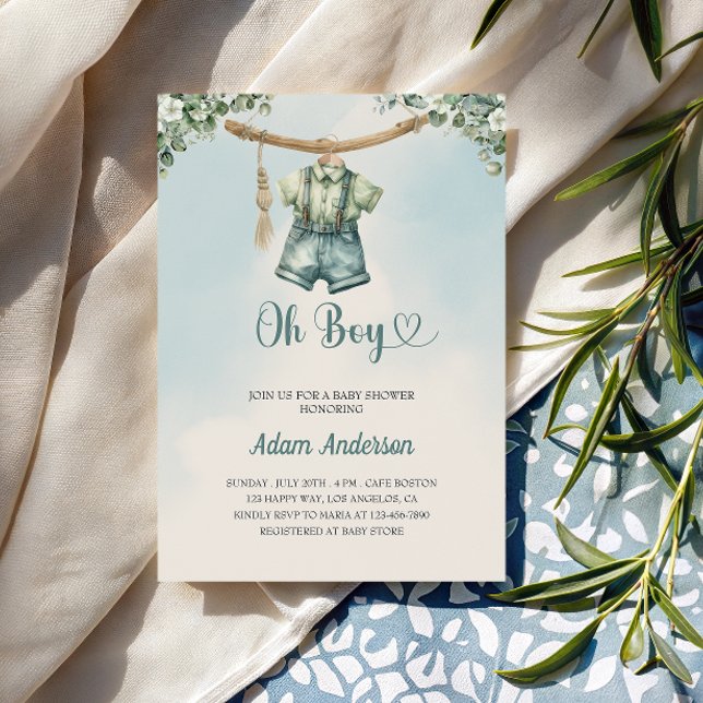 Oh Boy Baby Shower Inbjudan - Watercolor Boy Outfi (Skapare uppladdad)
