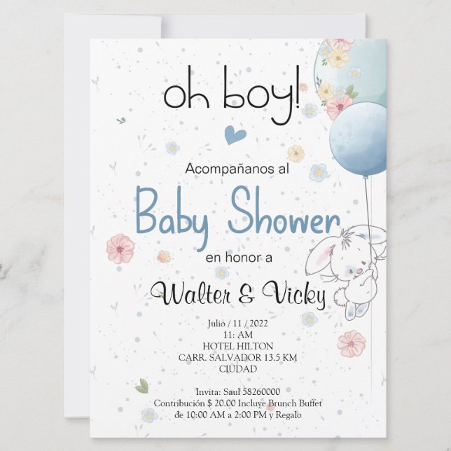 Oh boy! baby shower lindo conejito inbjudningar (Framsida)