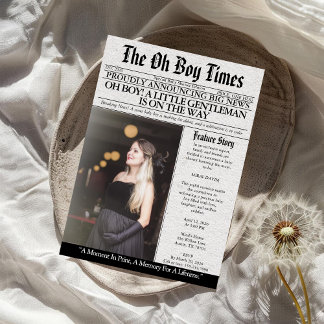 Oh Boy Baby Shower Newspaper Unique Fun Photo Inbjudningar