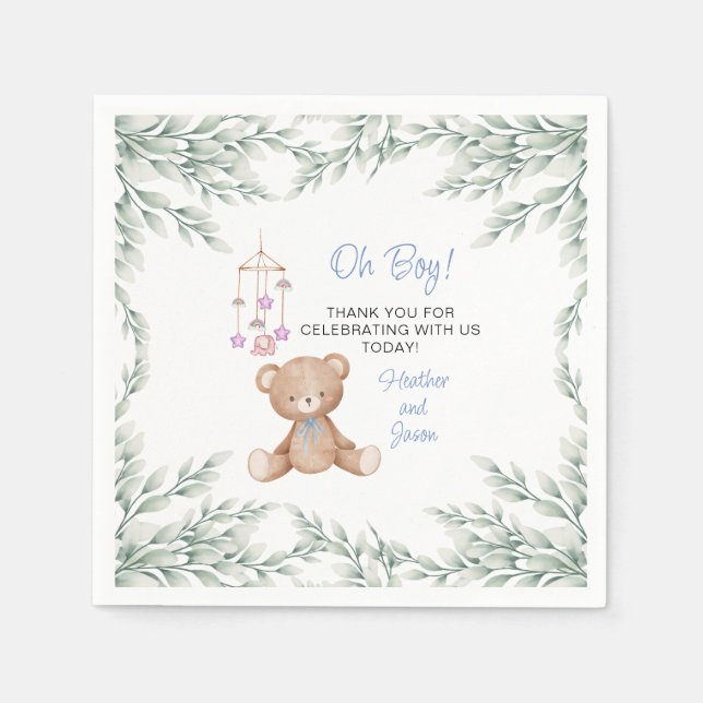 Oh Boy Baby Shower Pappra Napkins Pappersservett (Framsidan)