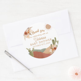 Oh Boy Baby Shower Round Sticker | Boho Southwest Runt Klistermärke