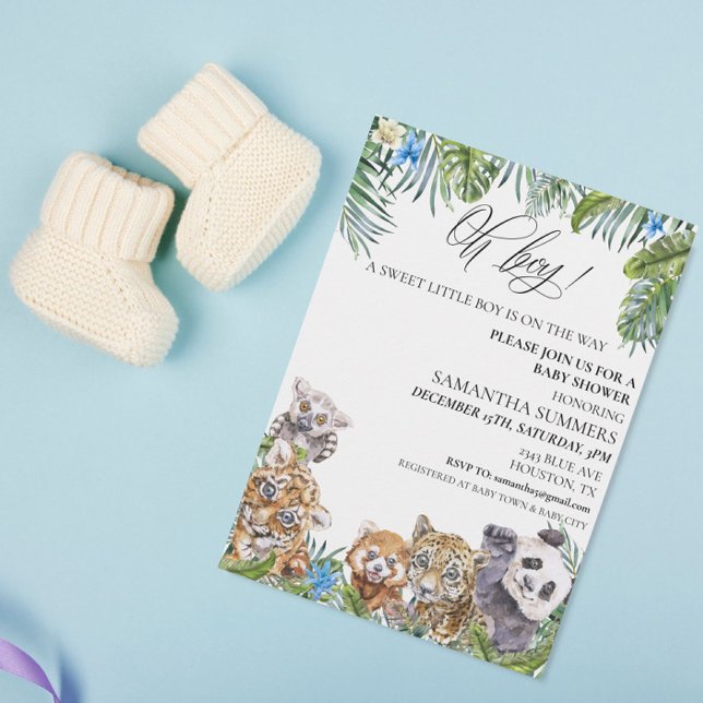Oh Boy Baby Shower Tropical Jungle Animals Inbjudningar (Skapare uppladdad)