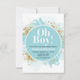 Oh Boy Baby Shower Watercolor Glitter-inbjudan Inbjudningar