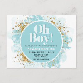 Oh Boy Baby Shower Watercolor Glitter-inbjudan P Vykort