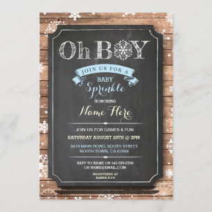 OH BOY Baby Shower Wood Winter Sprinkle Inbjudan