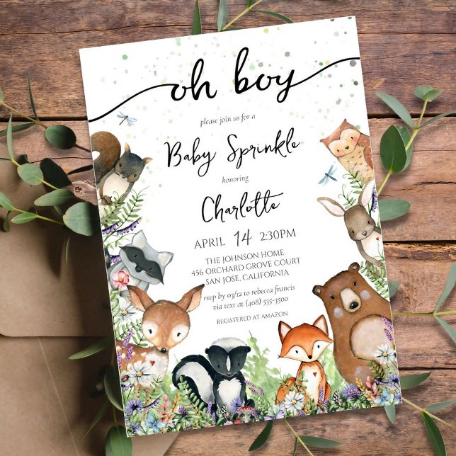Oh Boy Baby Sprinkle Woodland Animal Creates Inbjudningar (Skapare uppladdad)