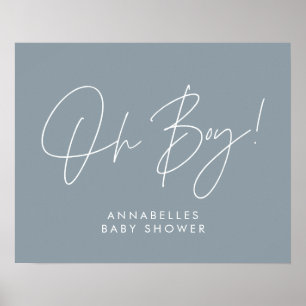 Oh Boy babyduschar modern typografi blå Poster