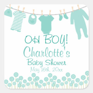 OH BOY! Babyskor för baby Clothesline Baby Shower Fyrkantigt Klistermärke