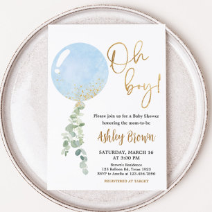 Oh Boy Balloon Baby Shower Inbjudningar