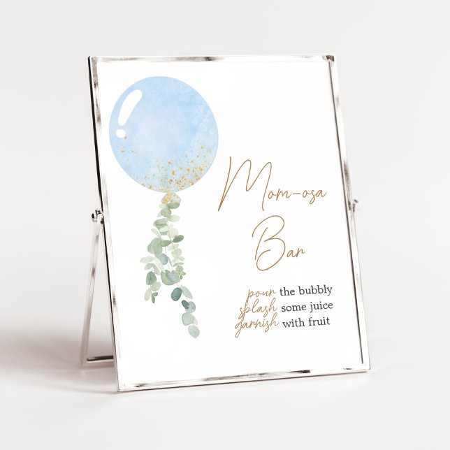 Oh Boy Balloon Baby Shower Mamma Osa Pub Poster (Blue Balloon Eucalyptus Baby Shower Mom Osa Bar Sign)