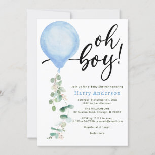 Oh Boy balloon greenery eucalyptus babydusch Inv. Inbjudningar