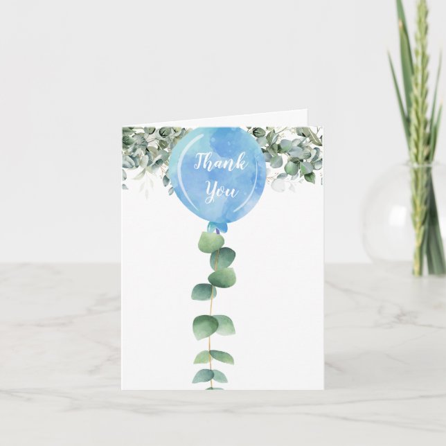 Oh Boy balloon greenery eucalyptus babydusch Tack Kort (Framsida)