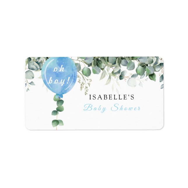 Oh Boy balloon greenery eucalyptus Returadress Adressetikett (Framsidan)