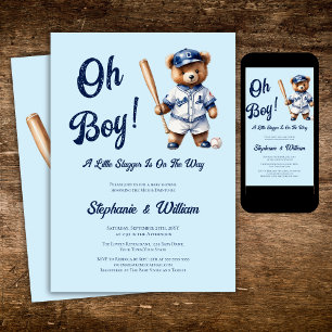 Oh Boy Baseball Baby Shower Cute Bear Inbjudningar
