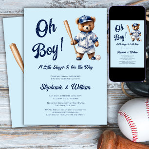 Oh Boy Baseball Baby Shower Cute Bear Inbjudningar