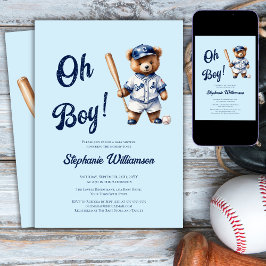 Oh Boy Baseball Baby Shower Cute Bear Inbjudningar