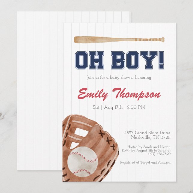 Oh Boy Baseball Baby Shower-inbjudan Inbjudningar (Fram/baksida)