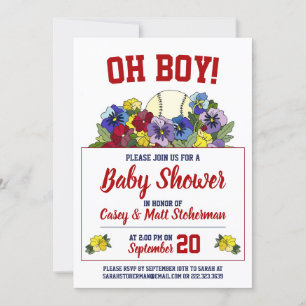 Oh Boy Baseball in Flowers Baby Shower Inbjudningar