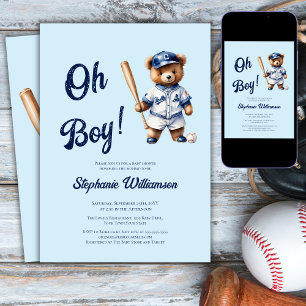 Oh Boy Baseboll  Baby Shower Söt Björn Inbjudningar