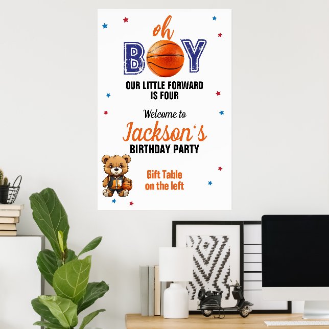 Oh Boy Basketball Theme Birthday Poster (Hemmakontoret)