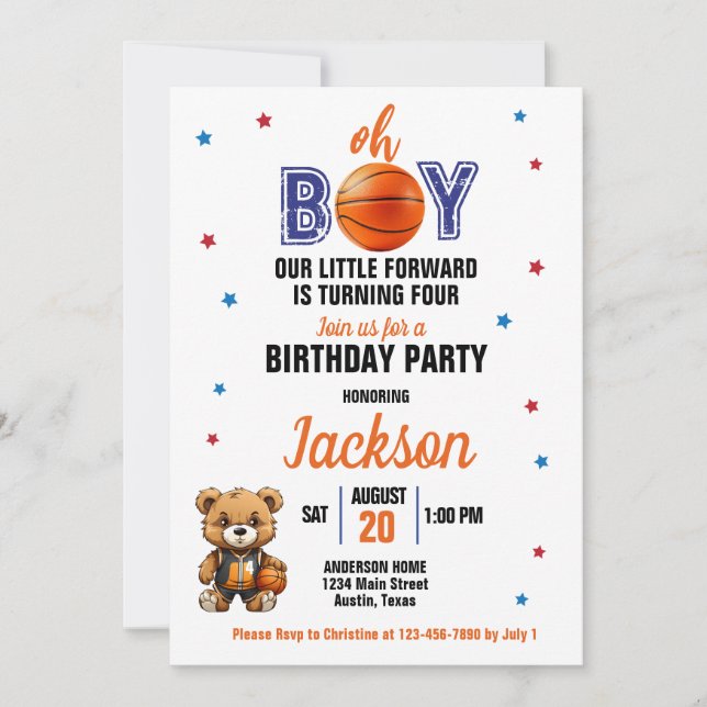 Oh Boy Basketball Theme oavsett ålder Inbjudningar (Framsida)