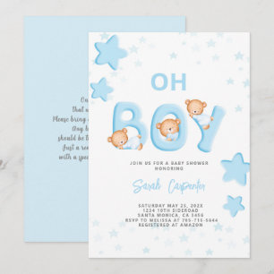 Oh Boy Bear Baby Shower Boy-inbjudan Inbjudningar
