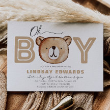 Oh Boy Bear Baby Shower-inbjudan