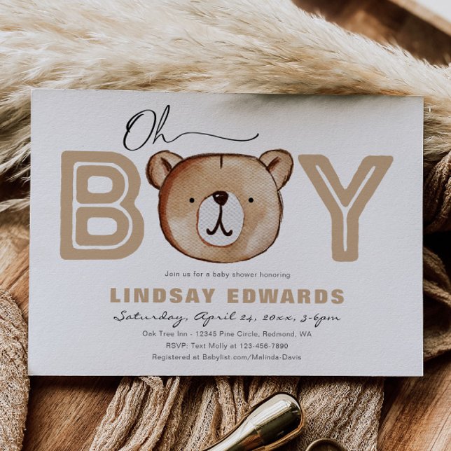 Oh Boy Bear Baby Shower-inbjudan Inbjudningar (Skapare uppladdad)