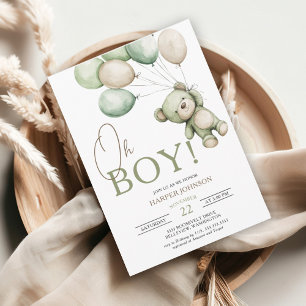 Oh Boy Bear Balloon Baby Shower Inbjudningar