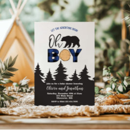 Oh Boy Bear Blue Buffalo Play Baby Shower Inbjudningar
