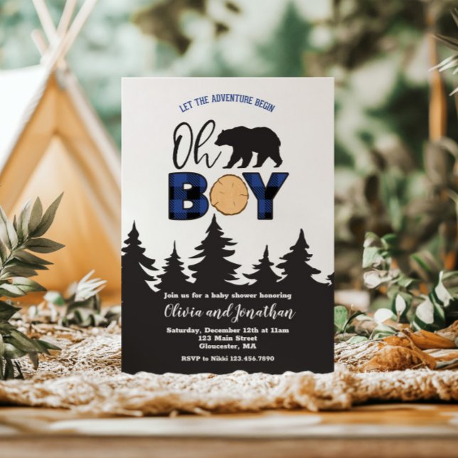 Oh Boy Bear Blue Buffalo Play Baby Shower Inbjudningar (Skapare uppladdad)
