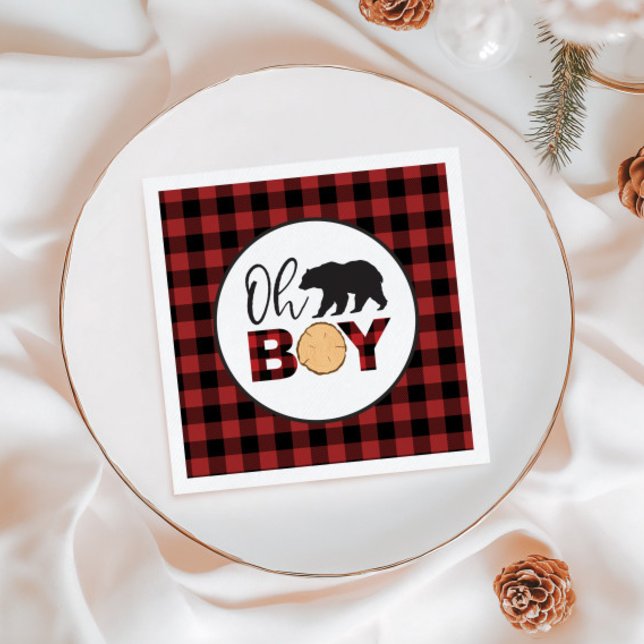 Oh Boy Bear Buffalo Play Baby Shower Pappersservett (Skapare uppladdad)