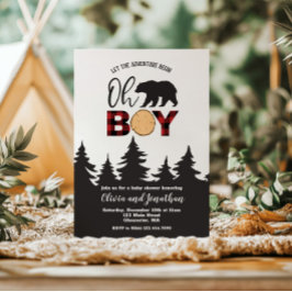Oh Boy Bear Red Buffalo Play Baby Shower Inbjudningar