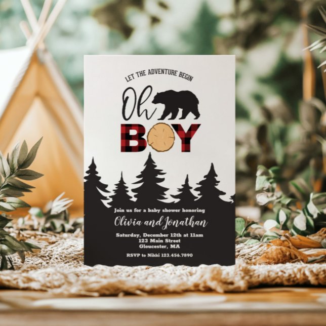 Oh Boy Bear Red Buffalo Play Baby Shower Inbjudningar (Skapare uppladdad)