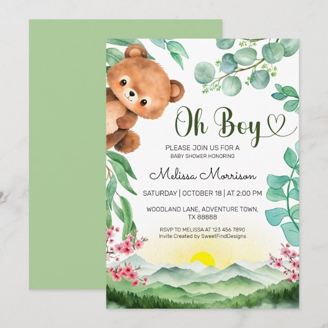 Oh Boy Bear Summer Baby Shower Inbjudningar (Fram/baksida)