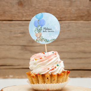Oh Boy Blå Ballong Eukalyptus Cupcake-topp Runt Klistermärke