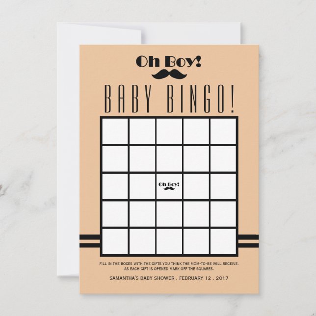 Oh Boy Black Mustache Baby Shower Bingo Inbjudningar (Framsida)
