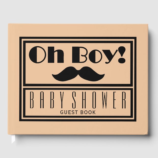 Oh Boy Black Mustache Baby Shower Gästböcker (Framsida)