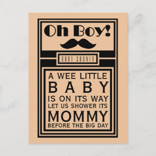 Oh Boy Black Mustache Baby Shower-inbjudan Inbjudan Vykort