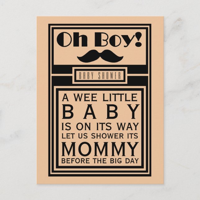 Oh Boy Black Mustache Baby Shower-inbjudan Inbjudan Vykort (Framsida)